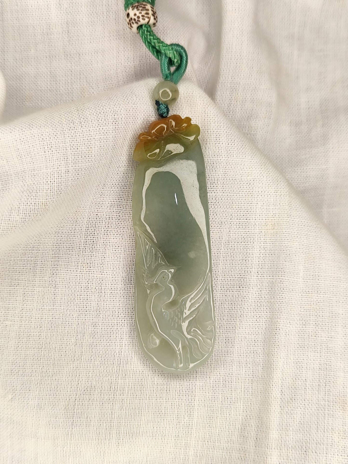Semi-Icy Yellow and Green Jadeite Jade Phoenix Pendant (Certified Natural)M19