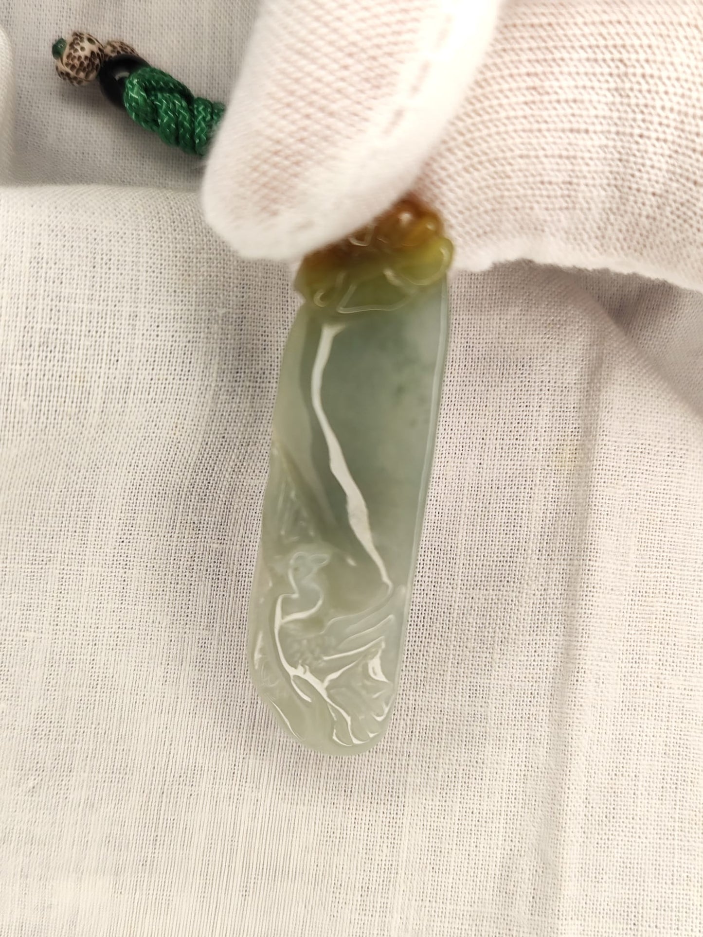 Semi-Icy Yellow and Green Jadeite Jade Phoenix Pendant (Certified Natural)M19