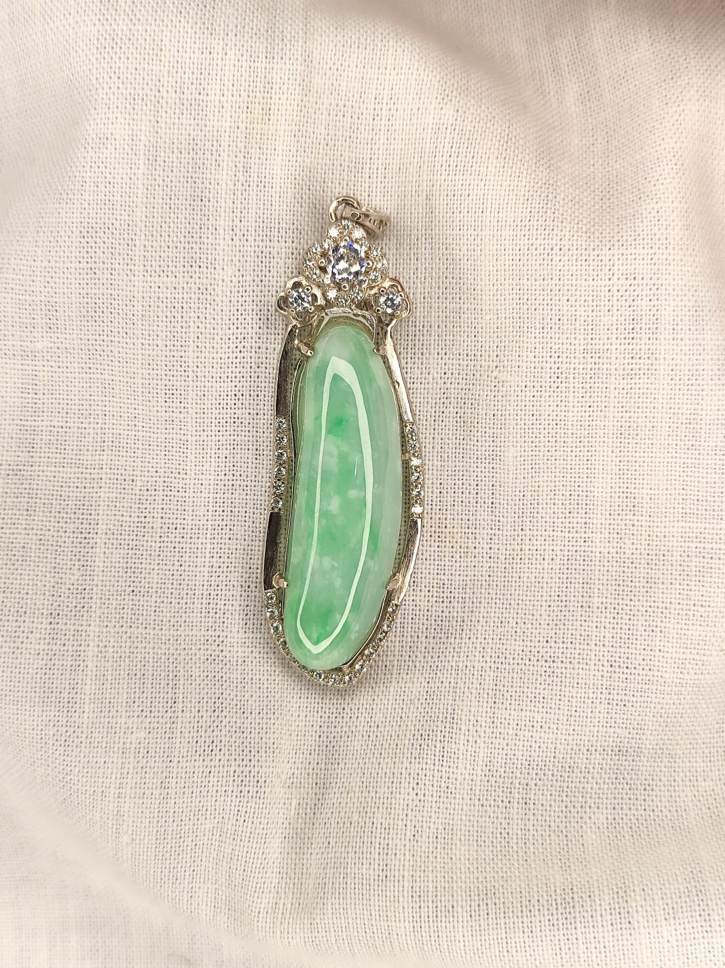 Semi-Icy Green Jadeite Jade Good Fortune Melon Pendant (Certified Natural) F771