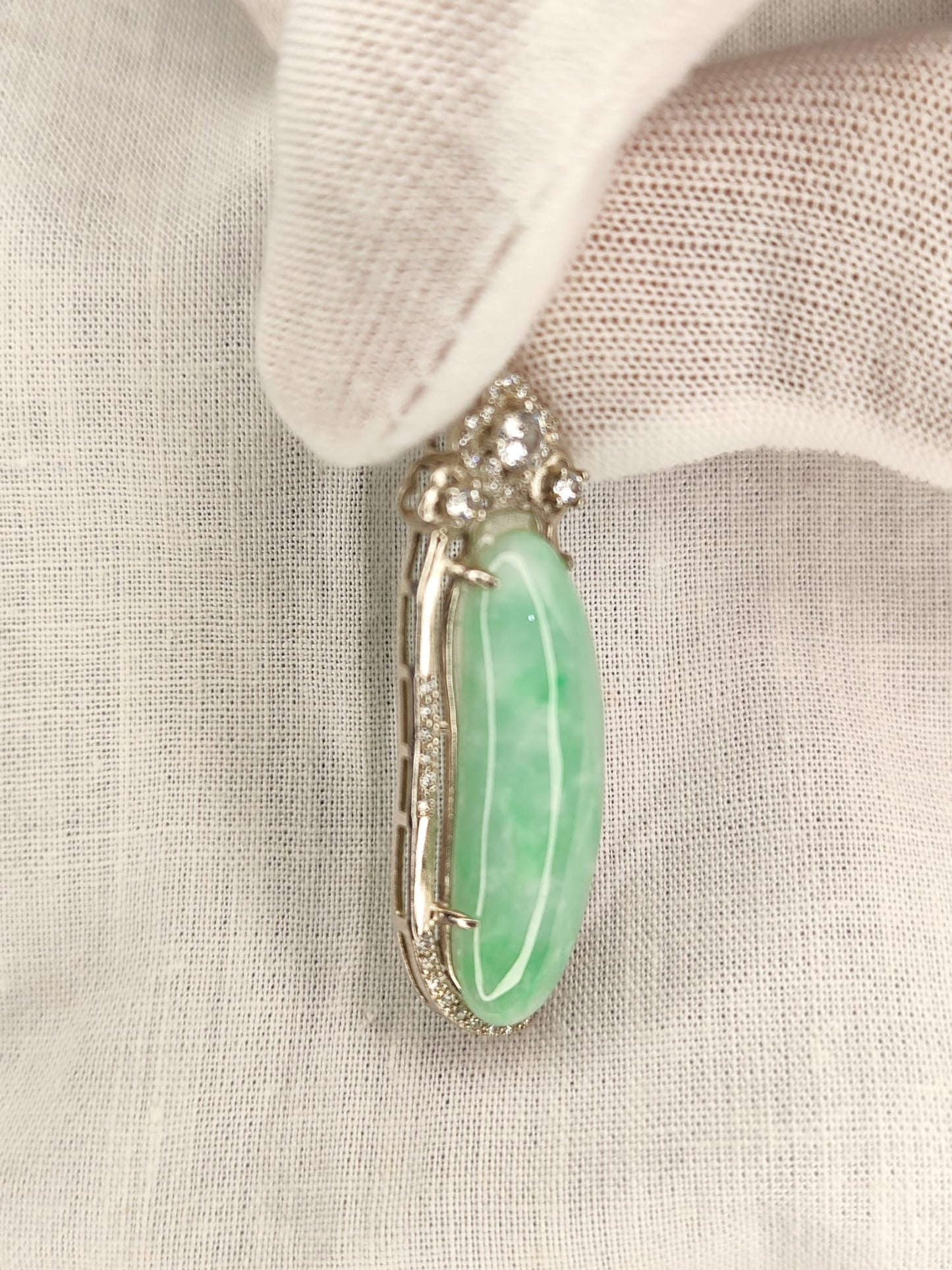 Semi-Icy Green Jadeite Jade Good Fortune Melon Pendant (Certified Natural) F771