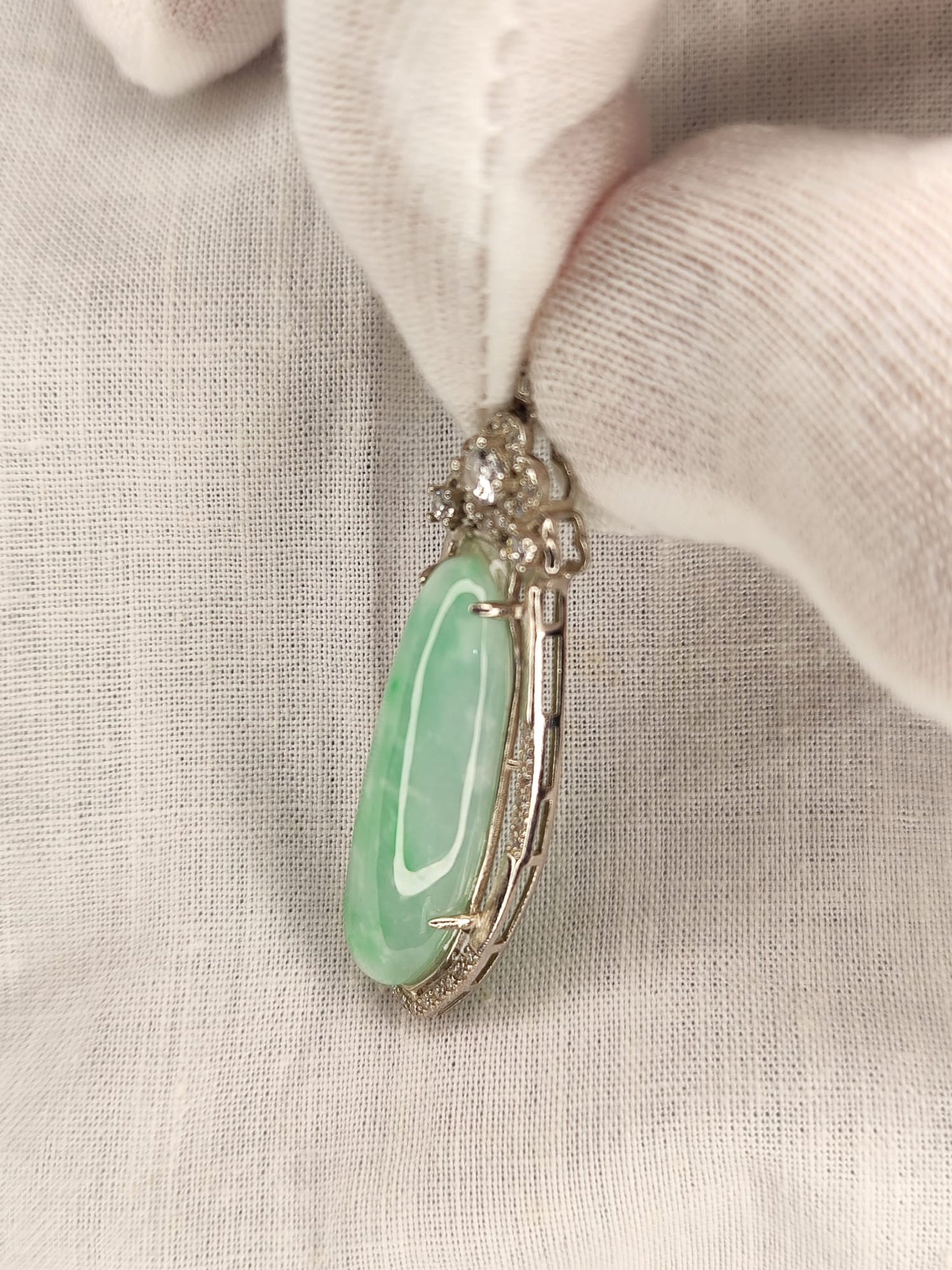 Semi-Icy Green Jadeite Jade Good Fortune Melon Pendant (Certified Natural) F771