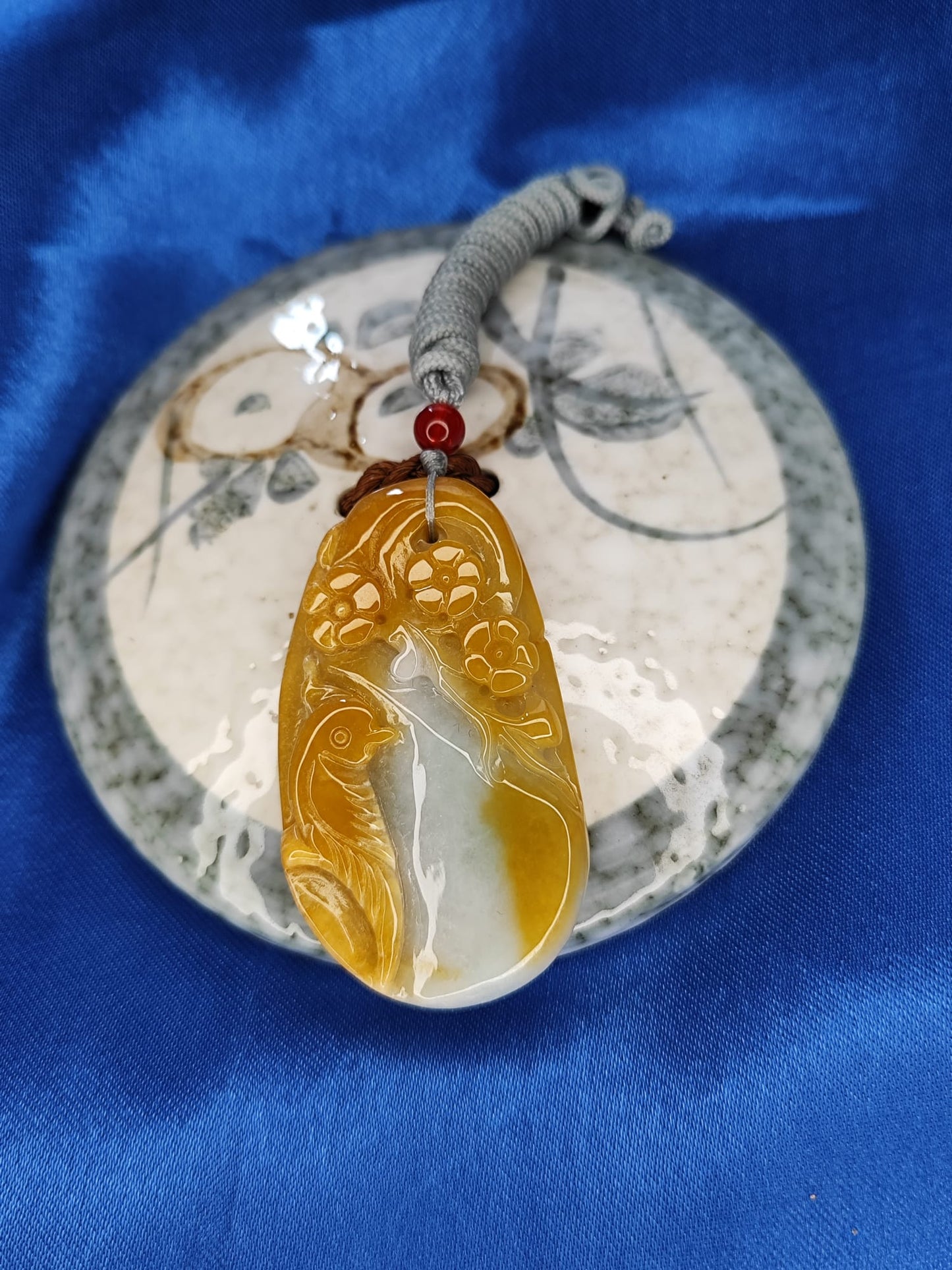 Semi-Icy Yellow and Blue Jadeite Jade Radiant With Joy Pendant (Certified Natural）M6