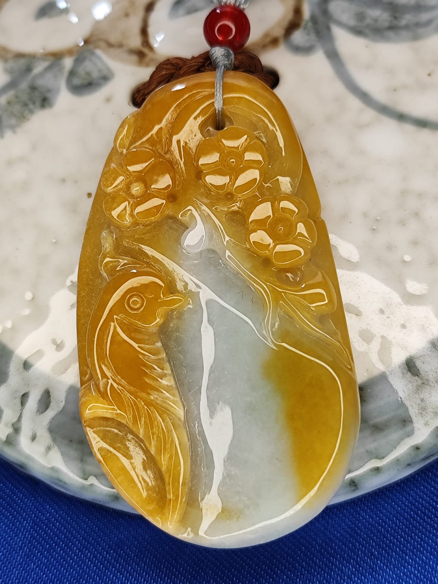 Semi-Icy Yellow and Blue Jadeite Jade Radiant With Joy Pendant (Certified Natural）M6