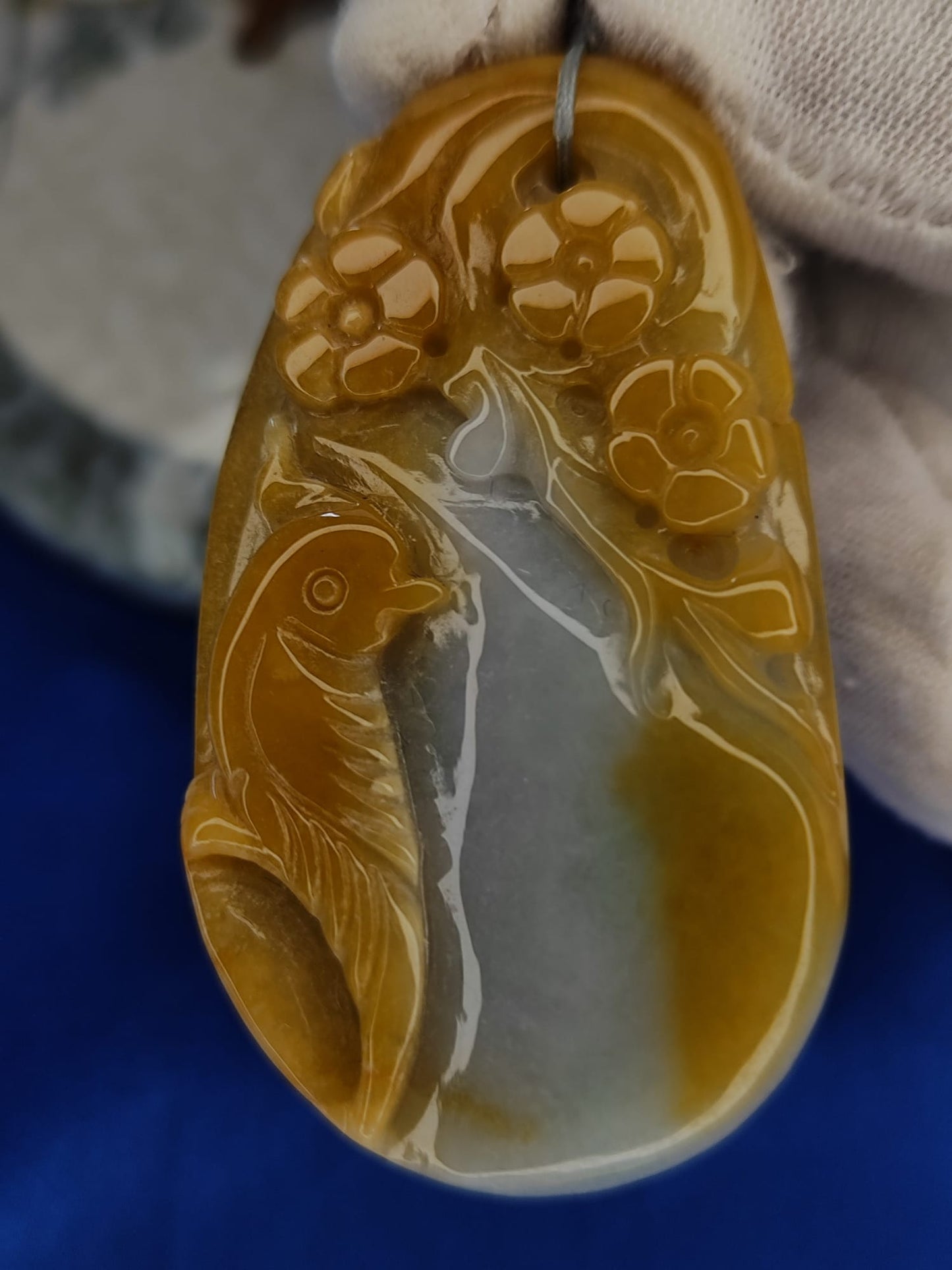 Semi-Icy Yellow and Blue Jadeite Jade Radiant With Joy Pendant (Certified Natural）M6