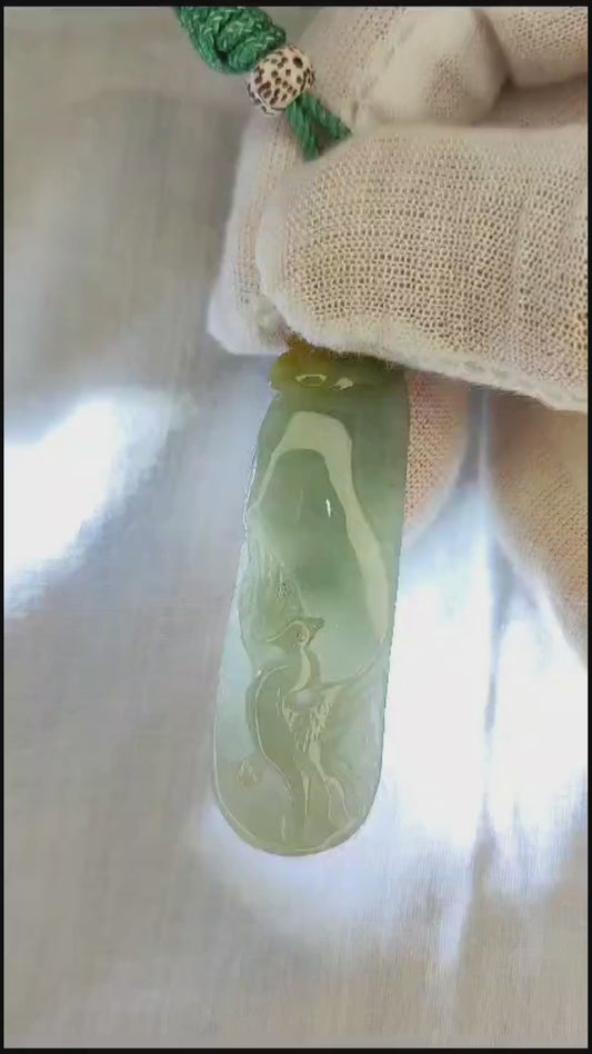 Semi-Icy Yellow and Green Jadeite Jade Phoenix Pendant (Certified Natural）M19