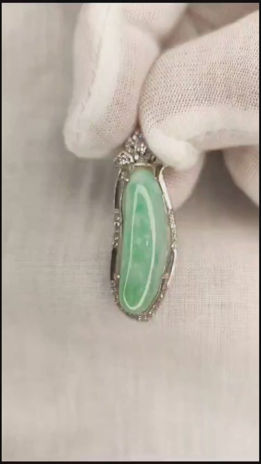 Semi-Icy Green Jadeite Jade Good Fortune Melon Pendant (Certified Natural) F771